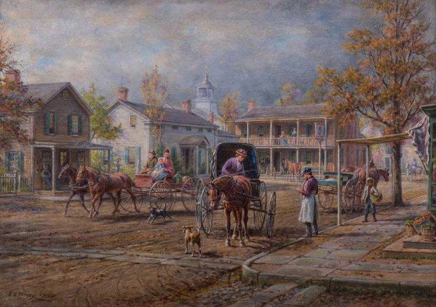 A Village Street 1916 by Edward Lamson Henry | Oil Painting Reproduction