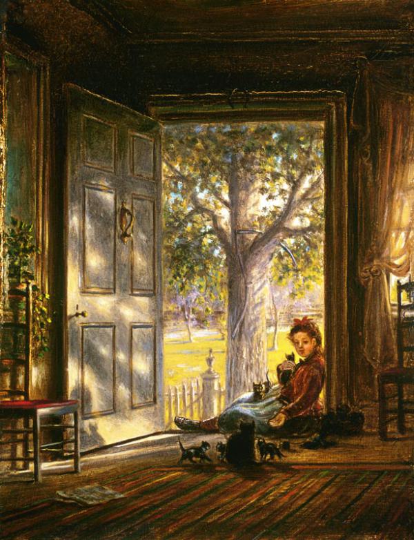In the Setting Sun with the Little Cats | Oil Painting Reproduction