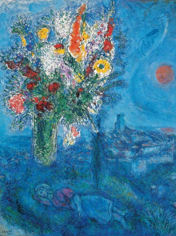 Sleeping Woman with Flowers by Marc Chagall | Oil Painting Reproduction
