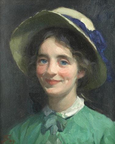 Portrait of a Girl in a Hat by Frank Bramley | Oil Painting Reproduction