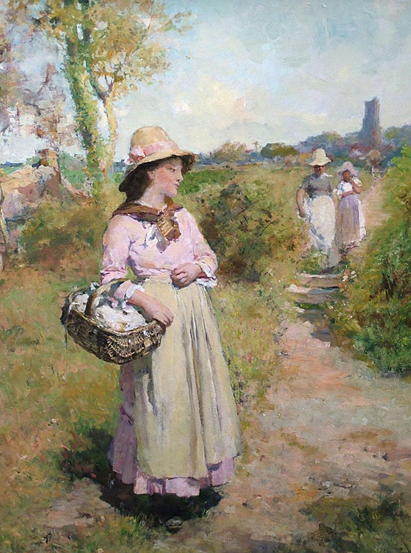 Landscape with Figure by Frank Bramley | Oil Painting Reproduction
