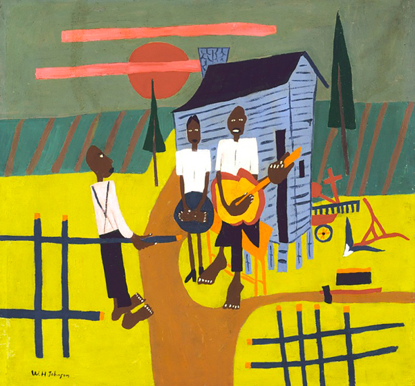 Folk Scene Man with Banjo by William H Johnson | Oil Painting Reproduction