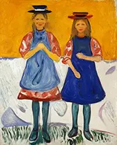 Two Little Girls with Blue Aprons By Edvard Munch