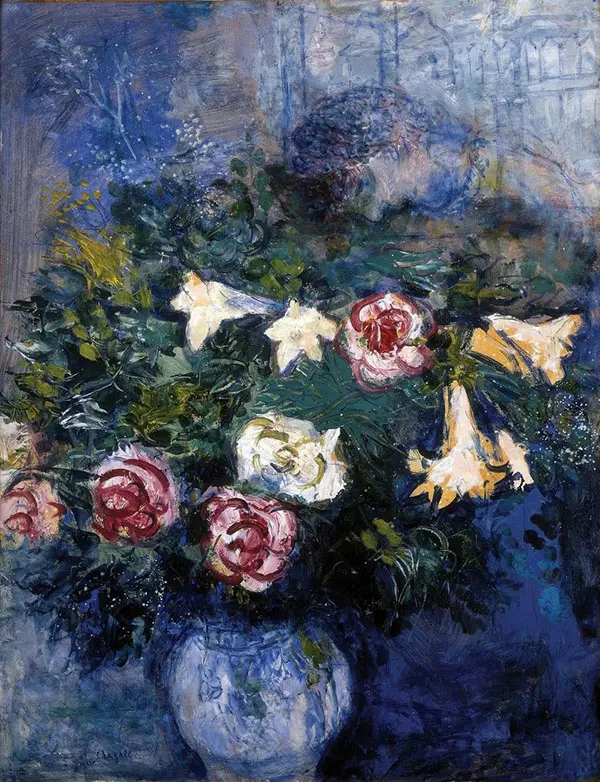 Leaning over Flowers By Marc Chagall