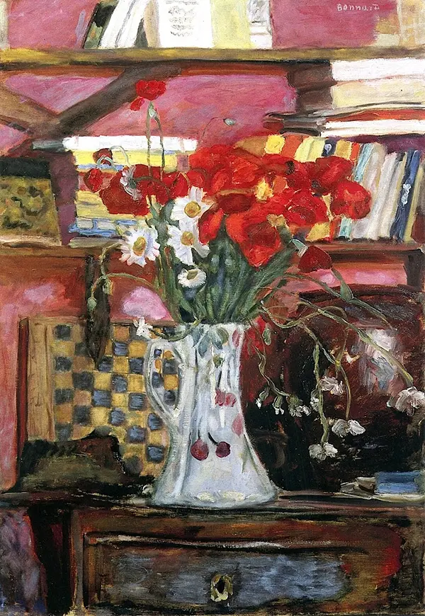 Vase of Flowers and Checkers 1912 By Pierre Bonnard