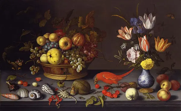 Still Life with Fruit and Flowers 1620 By Balthasar van der Ast