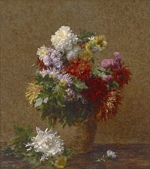 Large Bouquet of Chrysanthemums By Henri Fantin-Latour