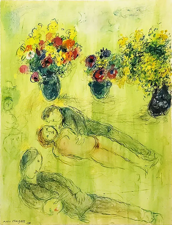 Pastorale on a Green Background 1981 By Marc Chagall
