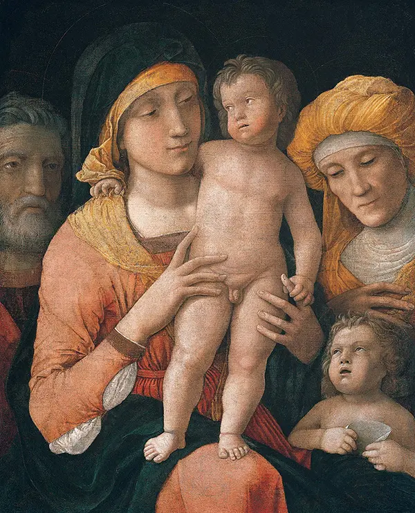 The Madonna and Child with Saints Joseph Elizabeth and John the Baptist By Andrea Mantegna