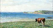 An Inlet Scenery with a Grazing Cow By Niels Pedersen Mols