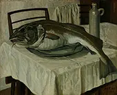 A Still Life with a Codfish on a Plate By Niels Pedersen Mols