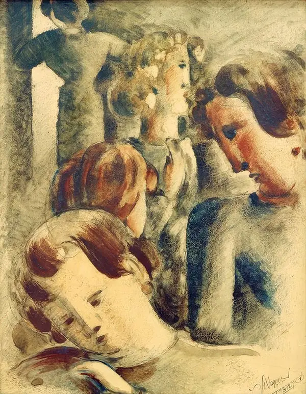 Bright Group with Blue Blonde By Oskar Schlemmer