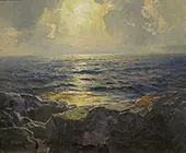 Moonrise Quarter Moon on Tumbling Seas By Frederick Judd Waugh