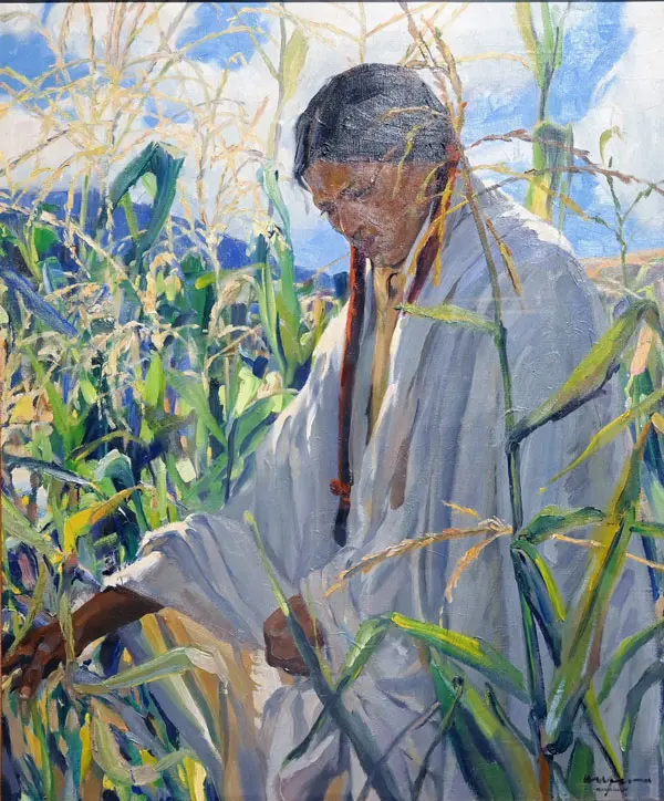 Indian in Cornfield By Walter Ufer