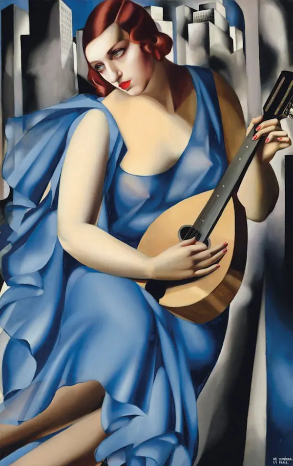 Woman In Blue With Mandolin 1929 By Tamara de Lempicka