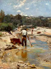 Seeking for Gold - Cradling 1893 By Walter Withers