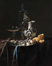 Still Life Breakfast Piece with a Silver Jug By Willem van Aelst