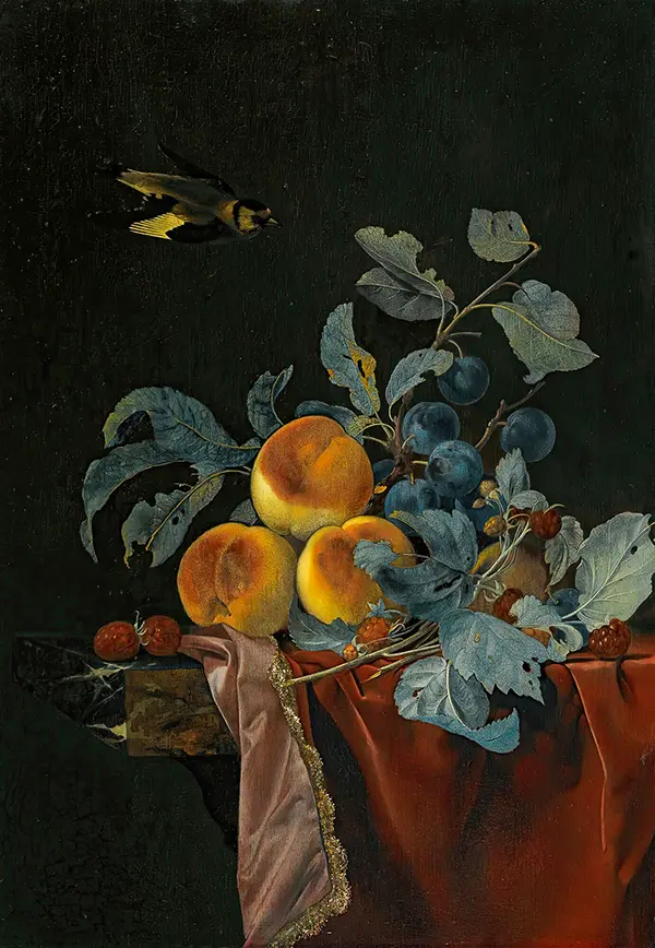 Still Life with Birds and Fruits on the Table By Willem van Aelst