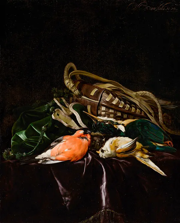 Still Life with Dead Birds and Game Bag By Willem van Aelst