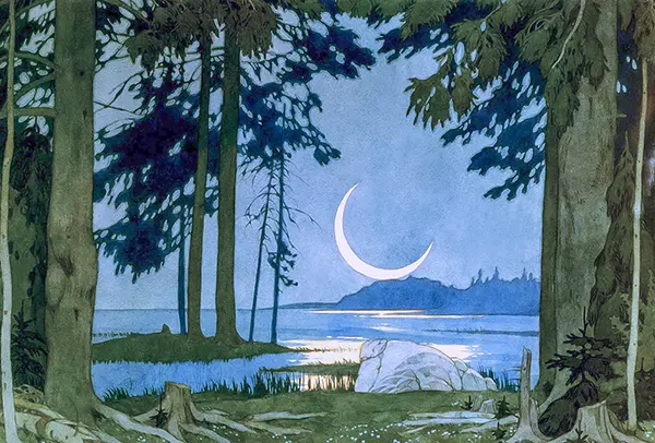 Night on Shores of Lake Ilman By Ivan Bilibin
