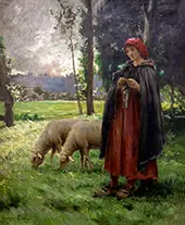 Shepherdess and Her Sheep By Georges Laugee