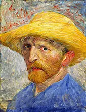 Self Portrait with Straw Hat and Blue Shirt By Vincent van Gogh