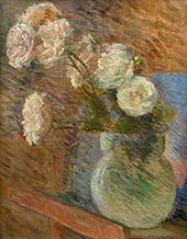 Bouquet of White Roses in a Vase on an Easel By Marie Bracquemond