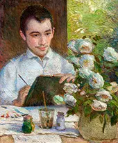 Pierre Painting a Bouquet By Marie Bracquemond