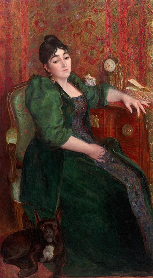 Self-portrait of the Artist with Bob Her French Bulldog, 1892 By Marie Bracquemond