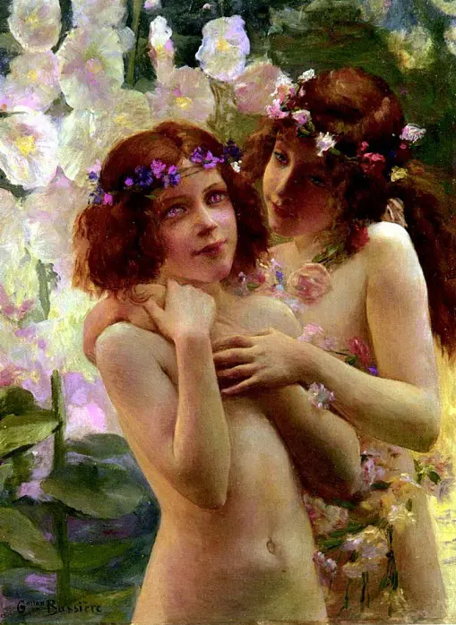 Two Children with Crowns of Flowers By Gaston Bussiere