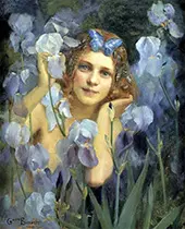 Wood Nymph Among Irises By Gaston Bussiere