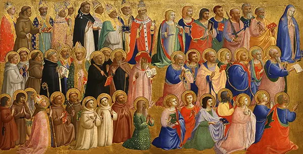 The Virgin Mary with the Apostles and Other Saints Inner Left Predella Panel By Fra Angelico