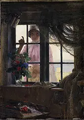 A Young Girl Knocking at the Fisherman's Window By Carl Bloch