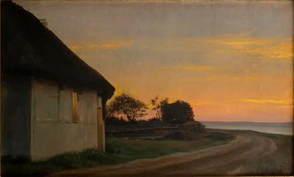 Evening Landscape with a House and Garden by the Sea Ellekilde By Carl Bloch