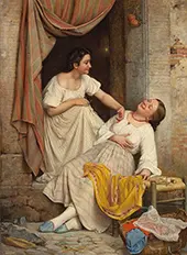 Two Smiling Girls By Carl Bloch