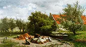 Cattle in a Landscape by a Farm By Gerard Bilders