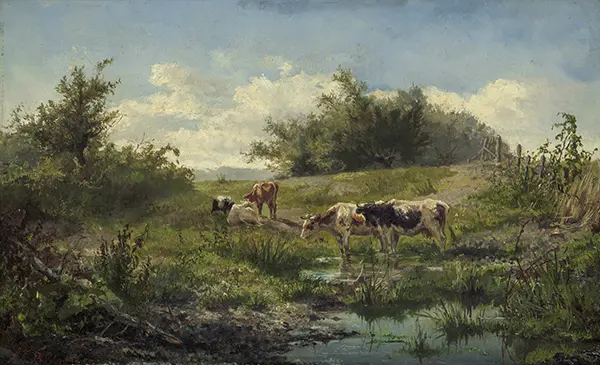 Cows at a Pond By Gerard Bilders