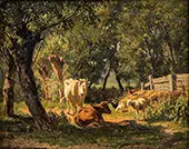 Cows Sheep and Chickens on the Edge of the Forest By Gerard Bilders