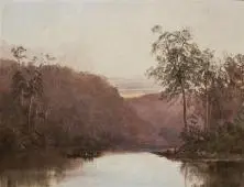 Highland Scene with Figures Travelling Down Stream Tasmania, 1877 By William Charles Piguenit