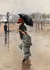 Parisian on a Rainy Day Place of Concorde By Jean Beraud