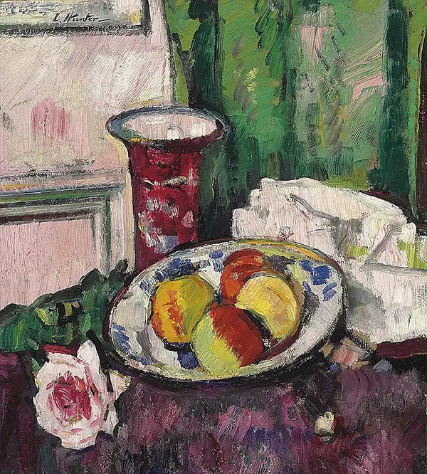 Still Life with Apples and a Pink Vase By George Leslie Hunter