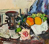 Still Life with Orange and Grapes By Leslie Hunter