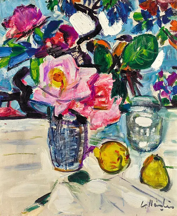 Still Life with Rose and Fruit By George Leslie Hunter