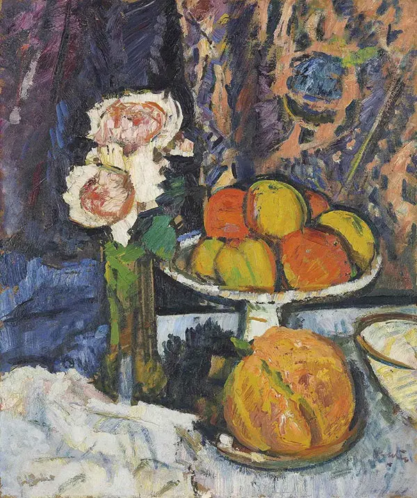 Still Life with Roses and Fruit By George Leslie Hunter