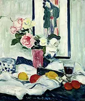 Still Life with Roses and Japanese Print By Leslie Hunter