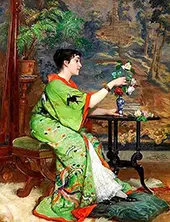Young Woman in Kimono in an Interior By Frans Verhas