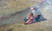 Frederikke Tuxen and Birthe Ursula on the Beach in Skagen By Laurits Tuxen