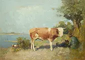 Landscape with a Cow and a Herdsman Resting By Gari Melchers