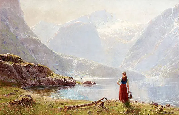 A Young Girl by a Fjord 2 By Hans Dahl