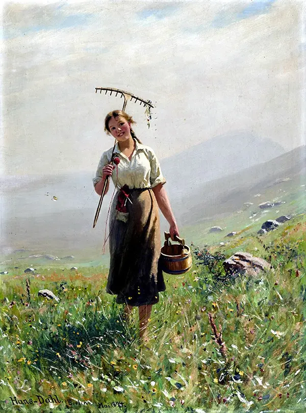 A Young Woman in the Meadow 1894 By Hans Dahl